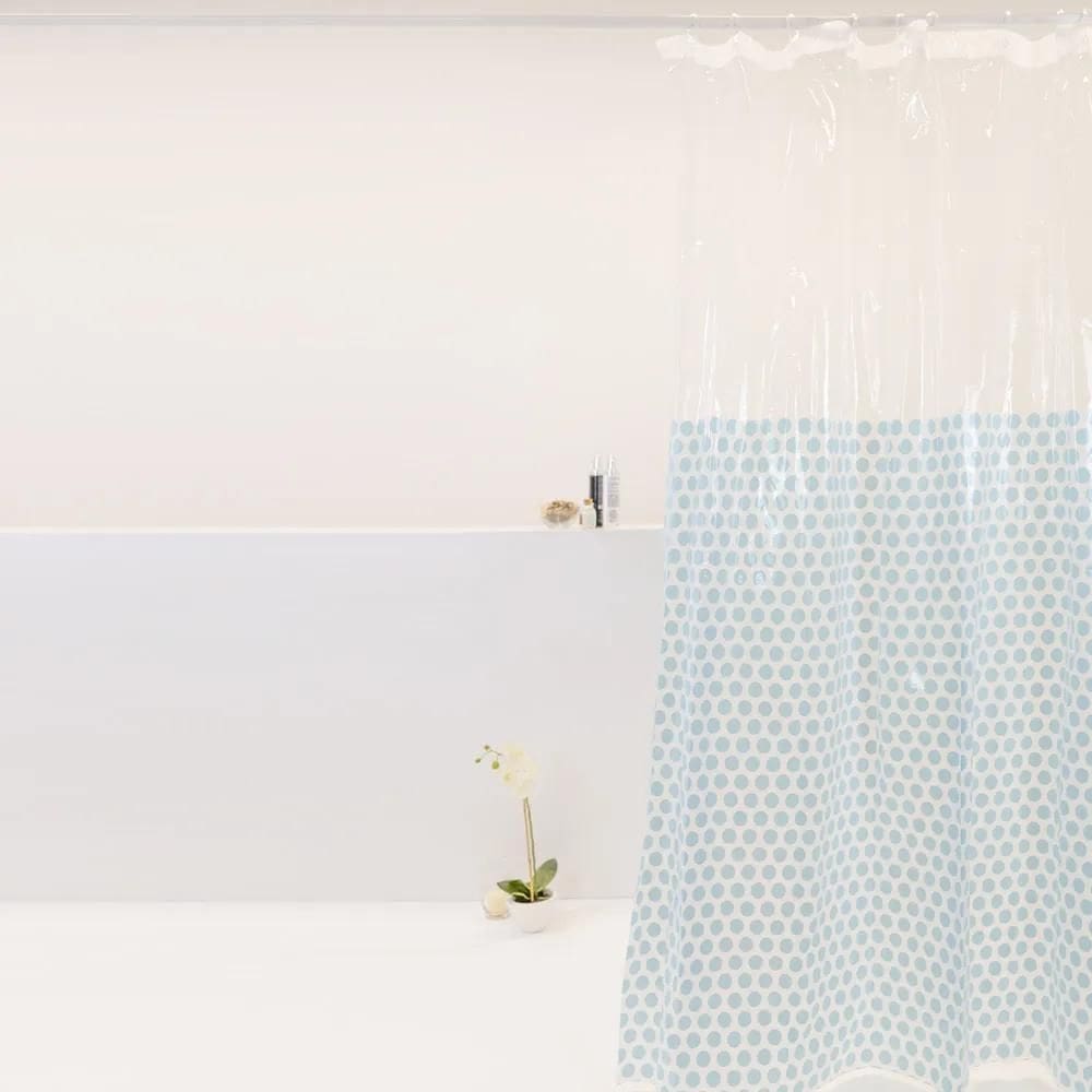 Cortina Box Para Banheiro Pvc 198X180Cm Antimofo Bolas Azuis