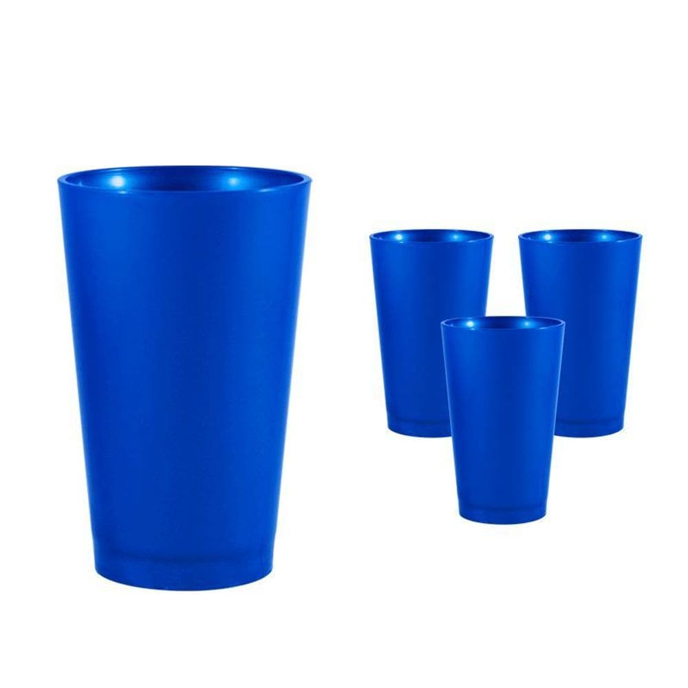 Kit 4 Copos Cancun Azul 320Ml Plástico Premium