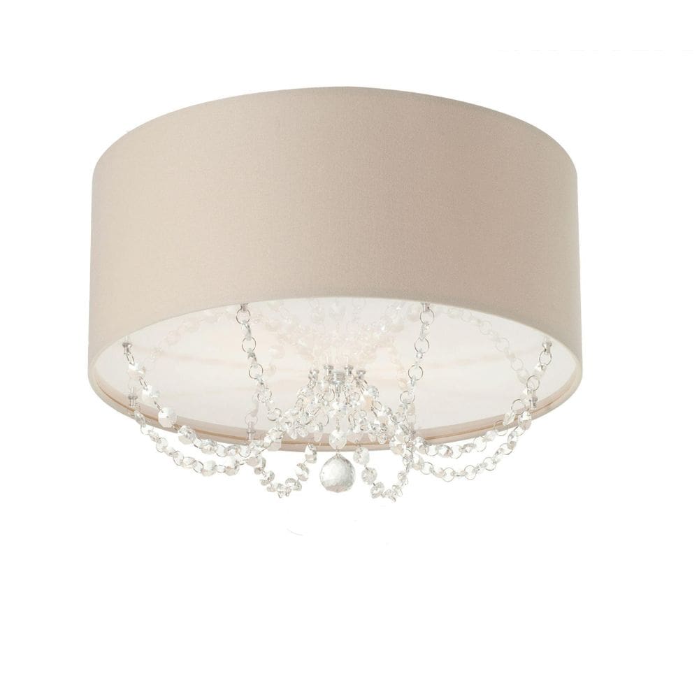 Plafon Tecido Pingentes Cristal 30cm Cáqui