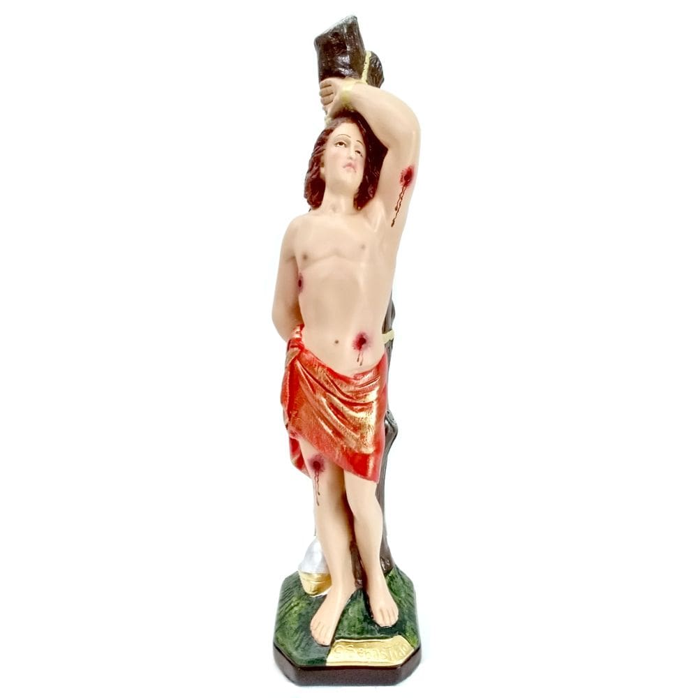 Escultura São Sebastião em gesso com pintura 30cm