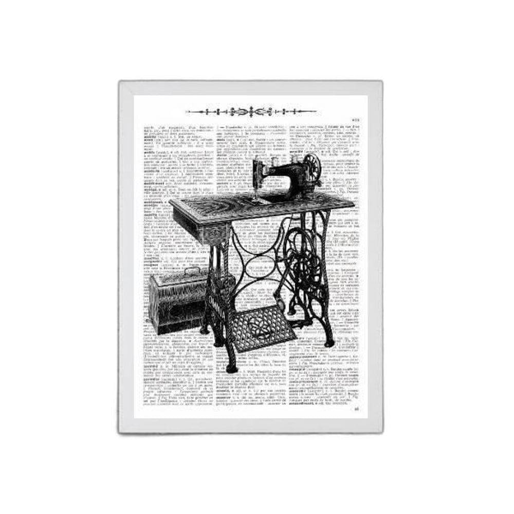 Quadro Máquina De Costura Antiga 45X34Cm Moldura Branca