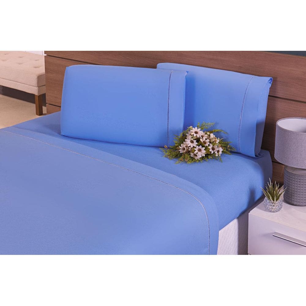 Jogo Lençol King Size 3 Peças Casal 100% Algodão Azul