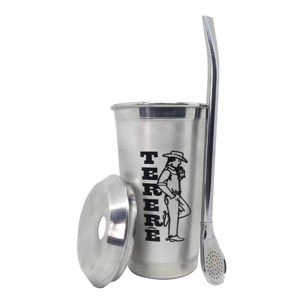 Kit 1 Cuia Copo Inox 350Ml 1 Bomba Lisa Tereré Chimarrão