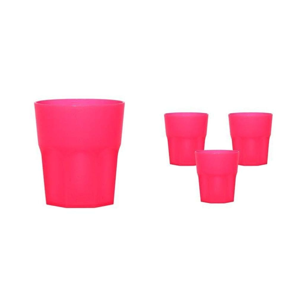 Kit 4 Copos Mini Roma Rosa Neon 300Ml Plástico Premium