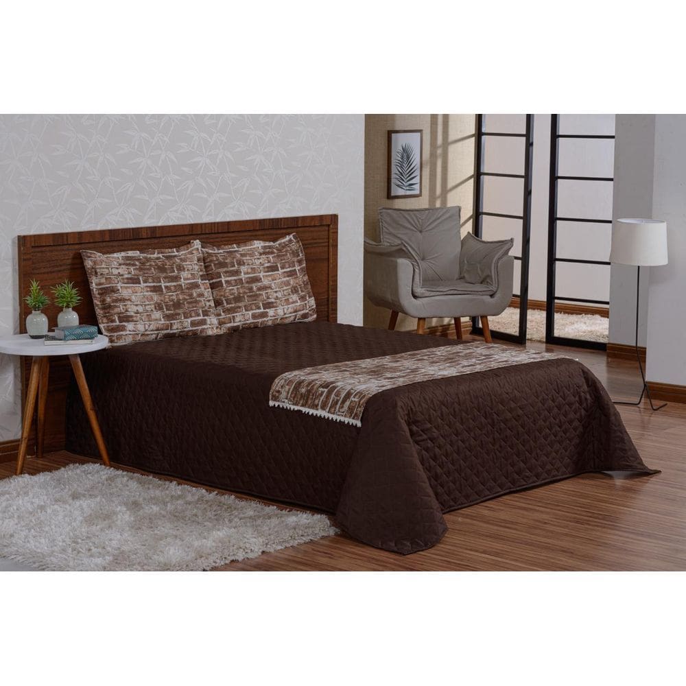 Colcha Com Xale De Algodão 5 Peças Chocolate Valencia Queen