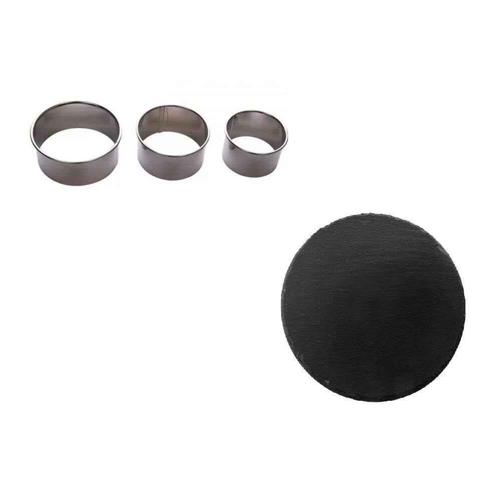 Tabua Redonda De Ardósia 20Cm Com Com 3 Formas Redondas