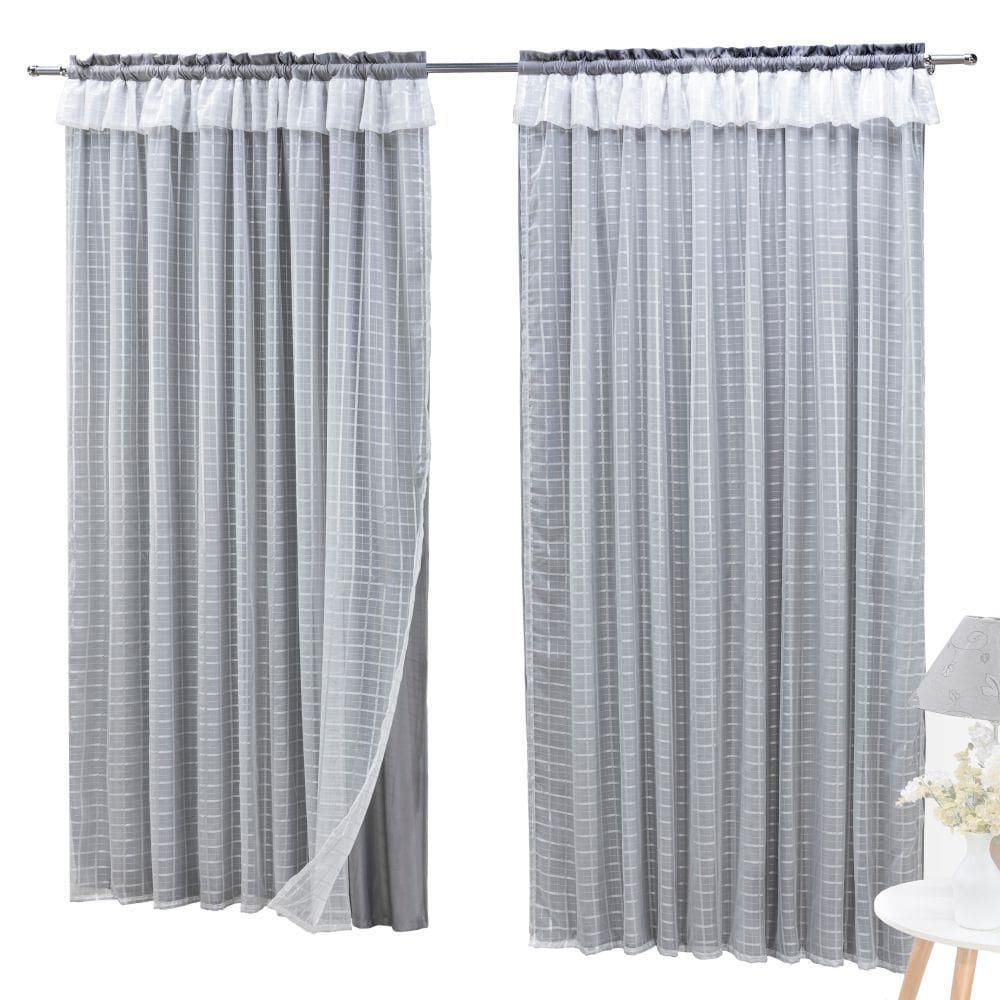 Cortina Semiblackout E Voal 3,00 X 2,60 Para Varão - Cinza