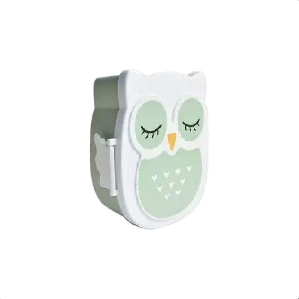 Marmita Lanche Infantil Plástico Garfo Colher Coruja - Verde