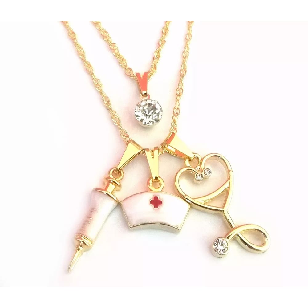 Cordão Duplo Enfermagem Enfermeira Folheado A Ouro 18k