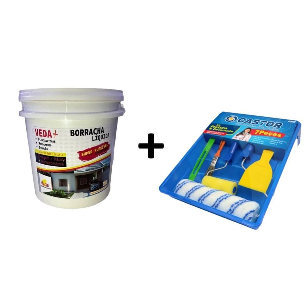 Kit Borracha Liquida 1L + Acessórios Pintura Rolo Bandeja