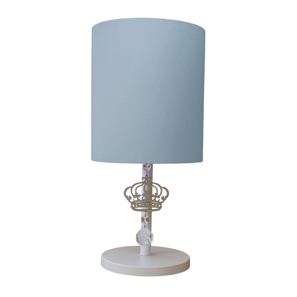 Abajur Infantil Coroa Base Branca Cúpula Azul 20X42 Bivolt