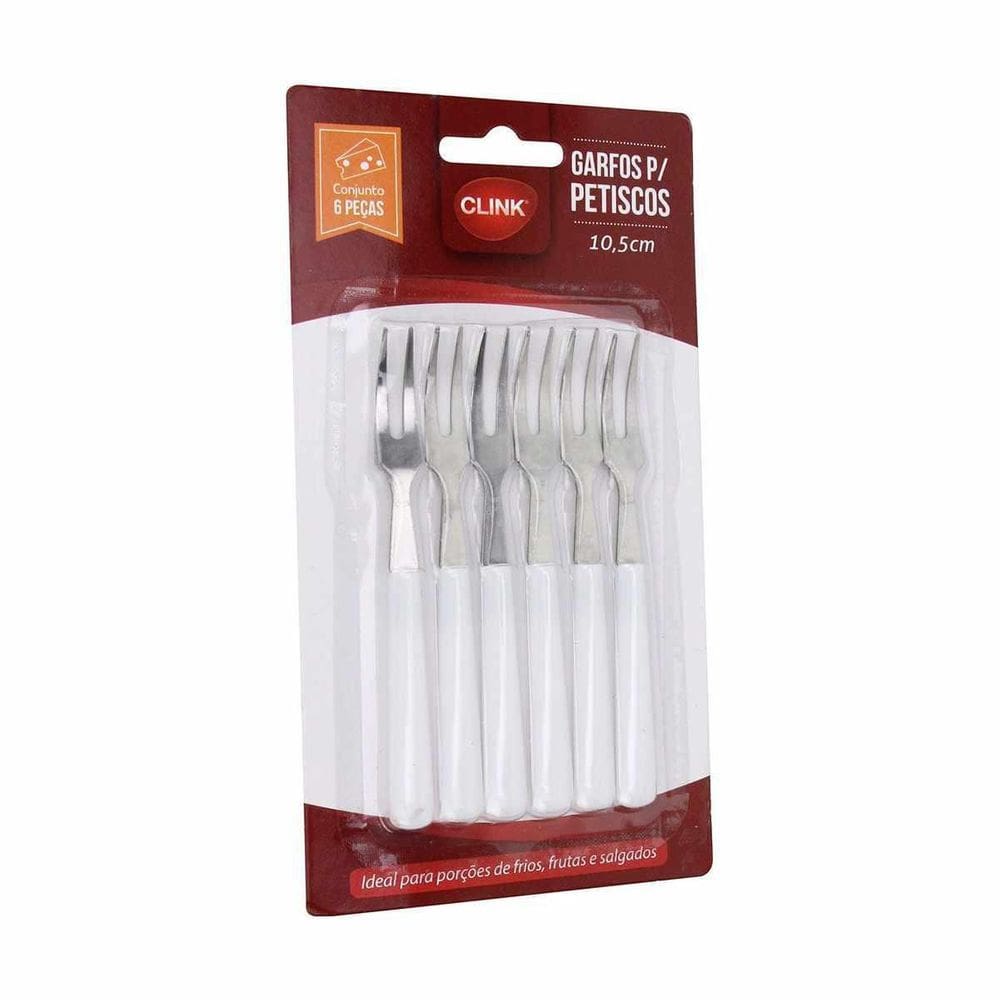 Kit 06 Garfos Petiscos Aço Inox White Clink