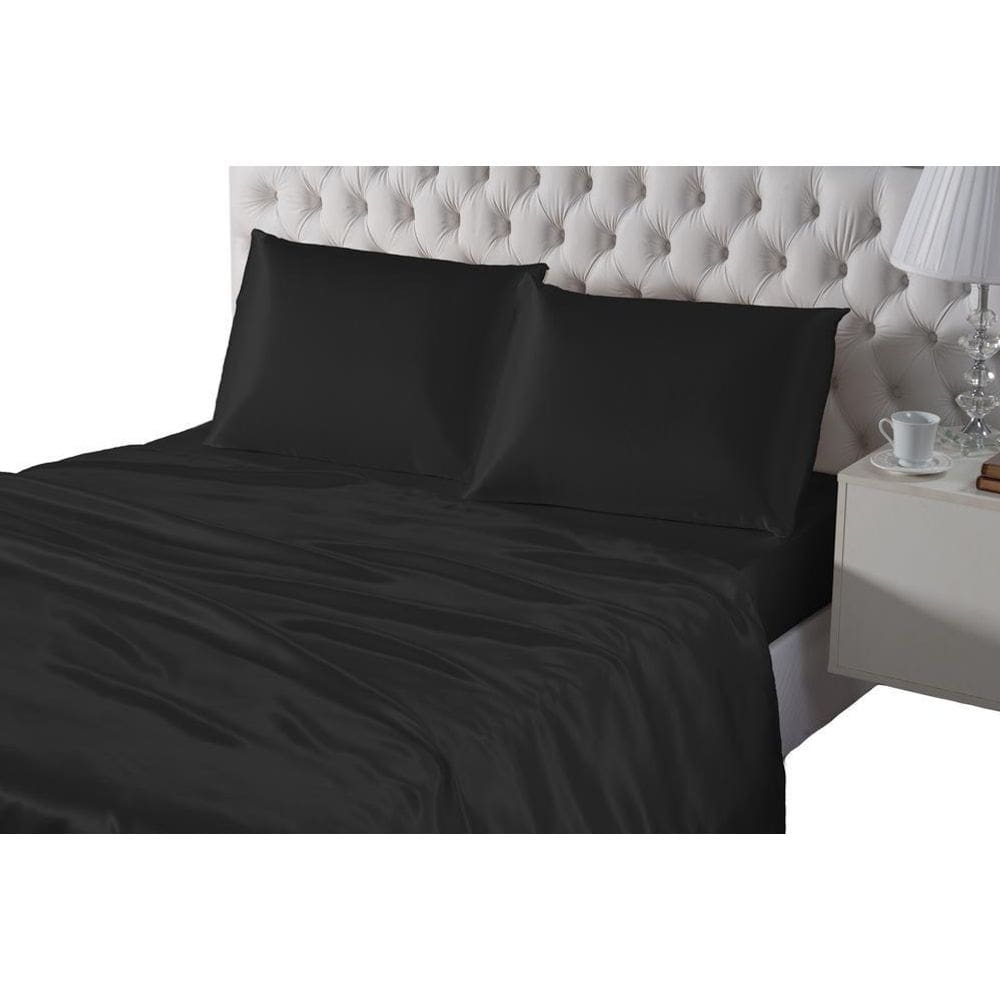 Jogo De Cama Lençol Seda Casal King Preto Com Fronhas