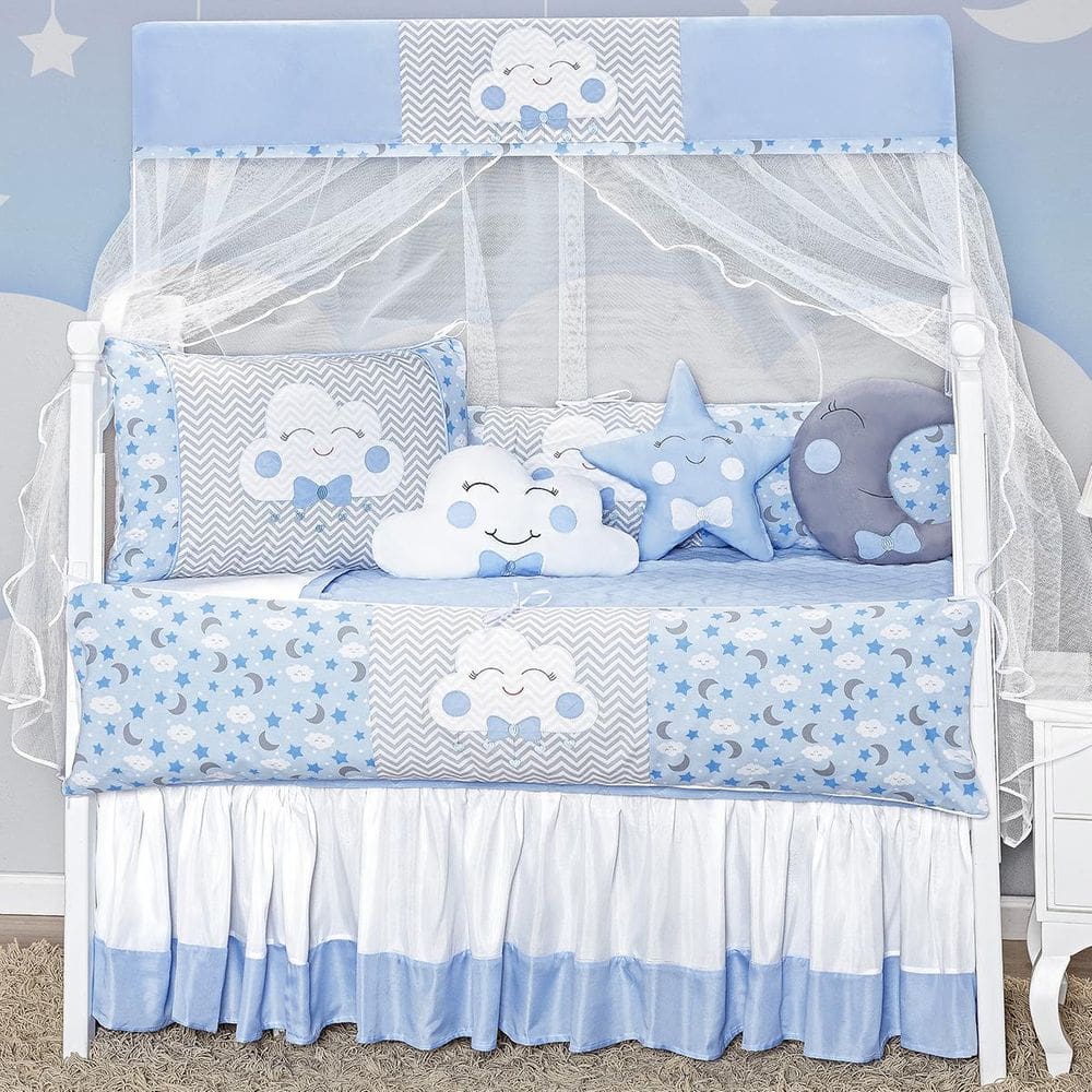 Kit Berço Nuvem 12 Peças Azul Claro Completo