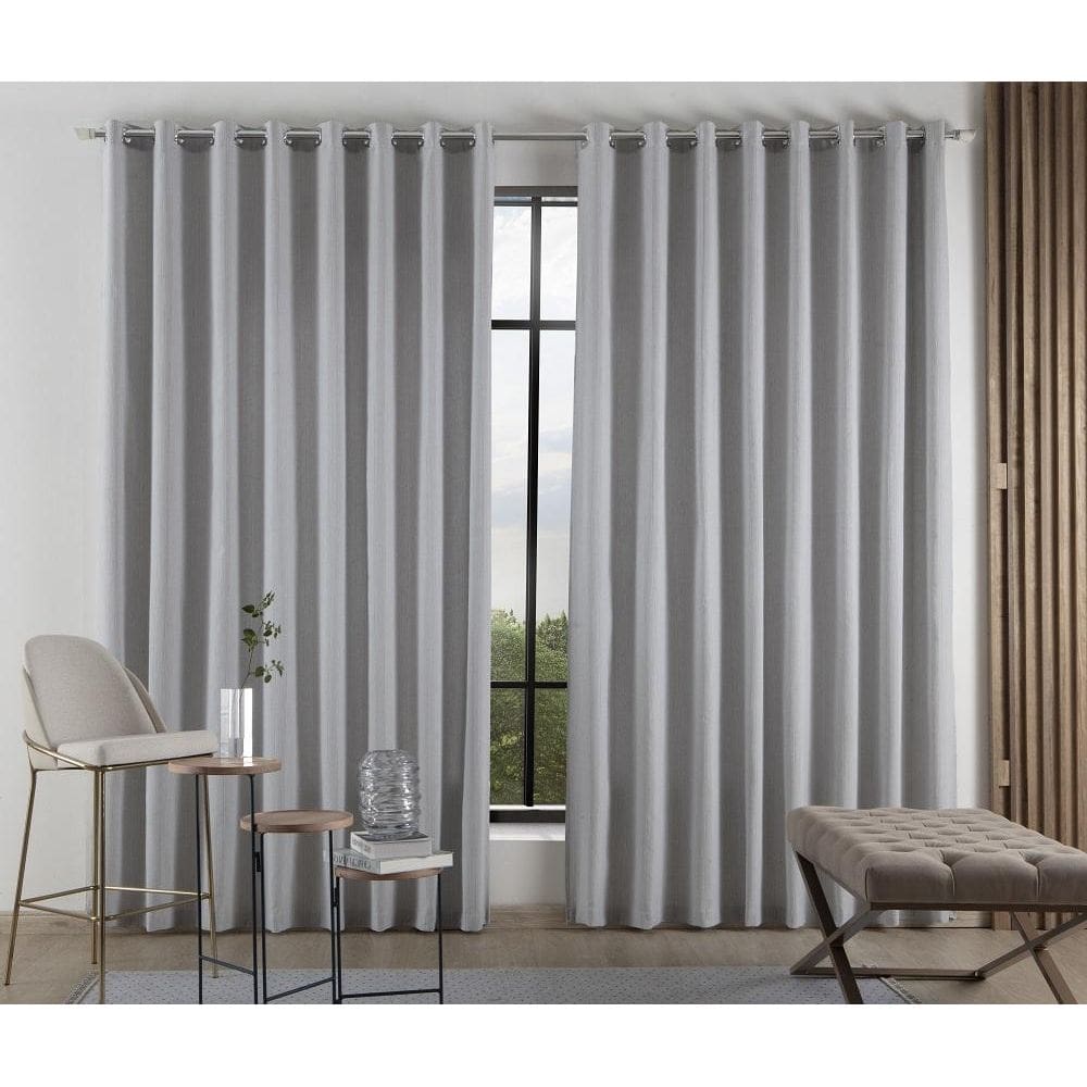 Cortina Para Sala Quarto Madras 3,00X2,80 Ilhos Cinza Claro