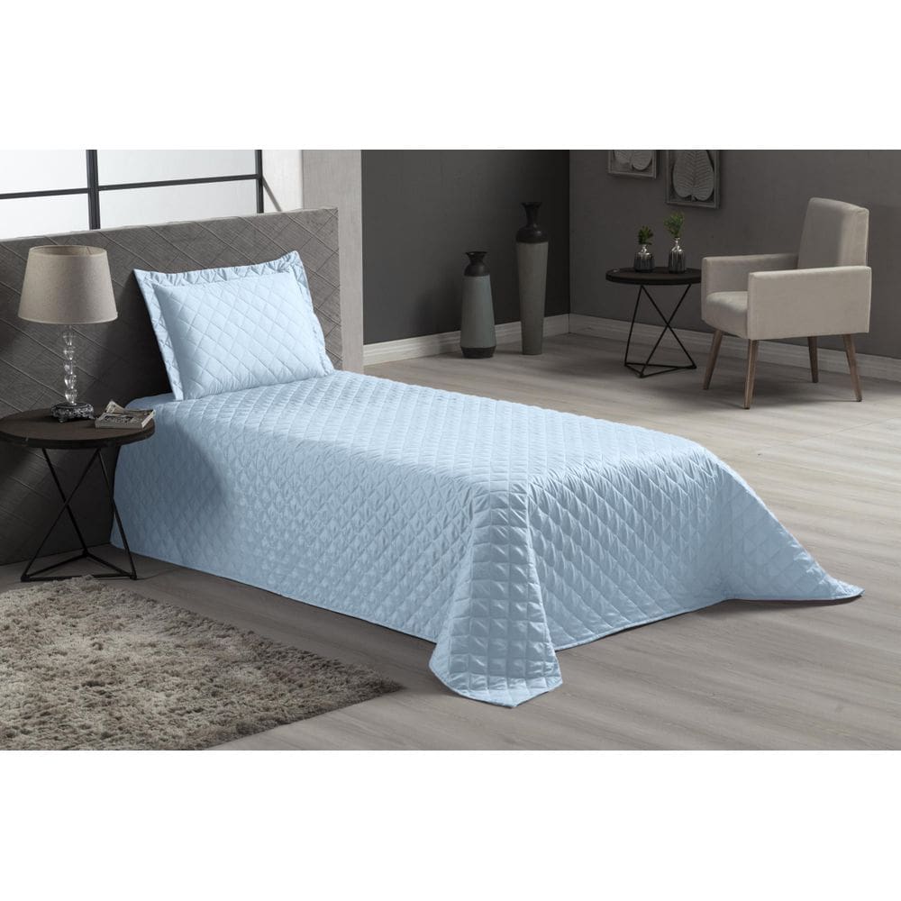 Cobre Leito Veneza Azul Claro Solteiro 2 Peças Matelado