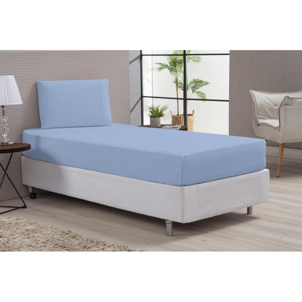 Jogo De Cama Solteiro 80% Algodão Azul 2 Peças Percal