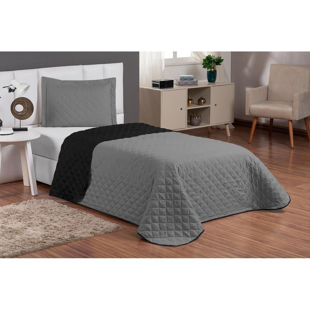 Cobre Leito Solteiro Vegas 3 Peças Preto/Cinza Matelado