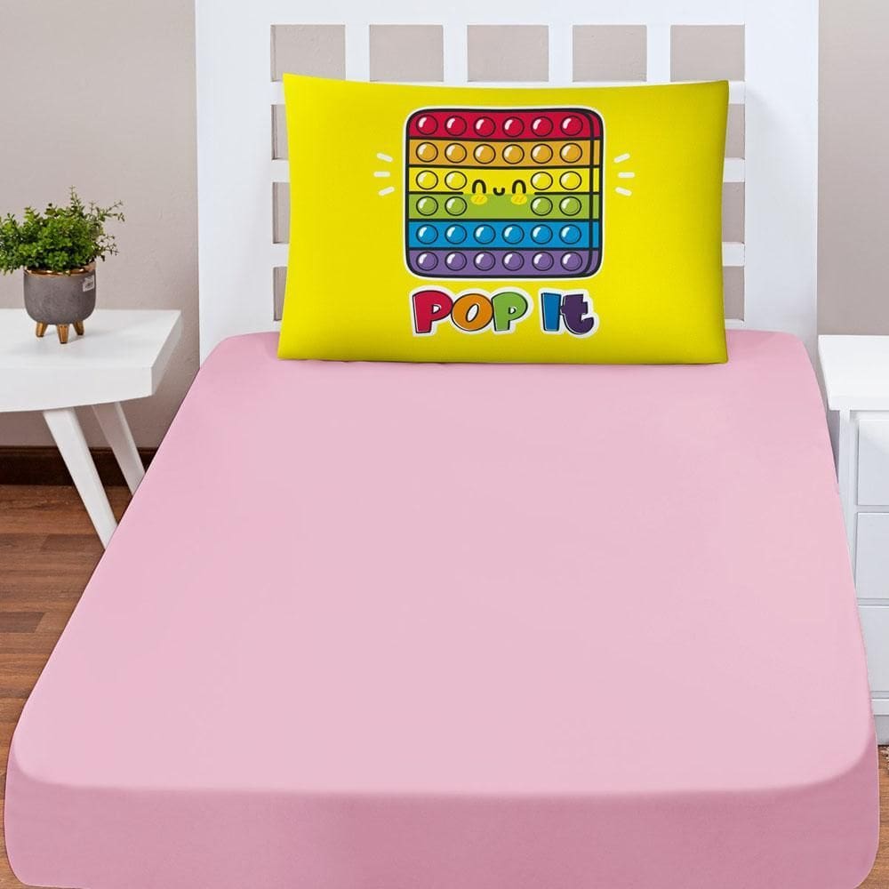 Jogo Cama Lençol Shine Solteiro 2Pçs Pop It Rosa Amarelo