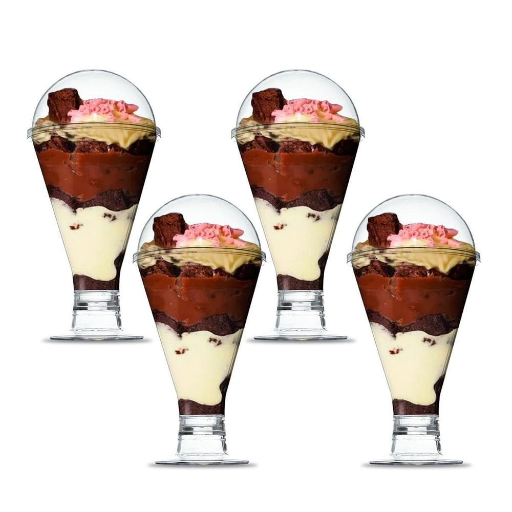 Kit C/4 Copo Tampa Bolha 300Ml Servir Salada Doces 19X9Cm