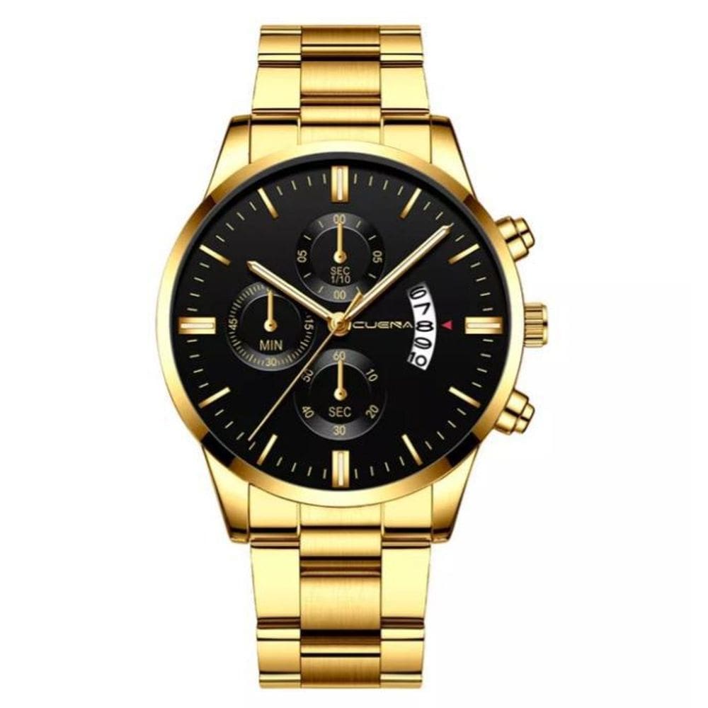 Relógio Masculino Dourado Black Motion Aço Inox Quartz Preto