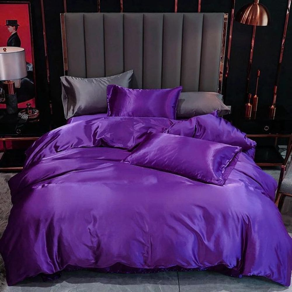 Jogo De Cama Casal Super King Cetim 7Pç - Roxo C/Graffiti