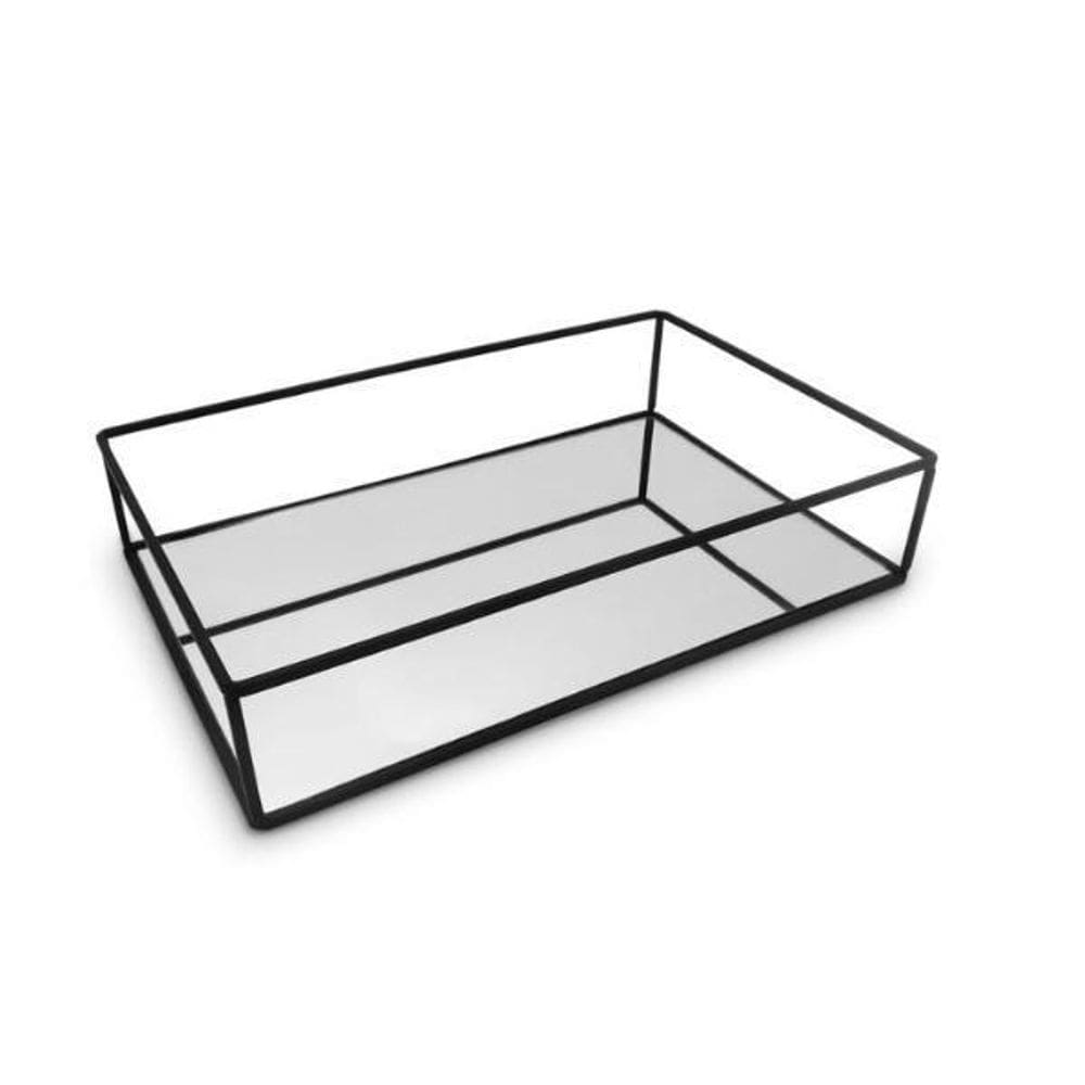 Bandeja Espelho Metal / Vidro Preto Mimo