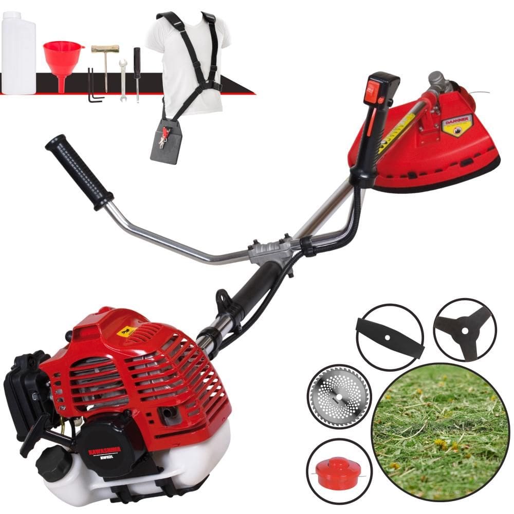 Cortador de Grama À Gasolina Kawashima KW52L 52cc 2,5HP 2T Completa Com Carretel de Nylon + Faca 2 Pontas + Faca 3 Pontas + Faca 40 Dentes de Vídea