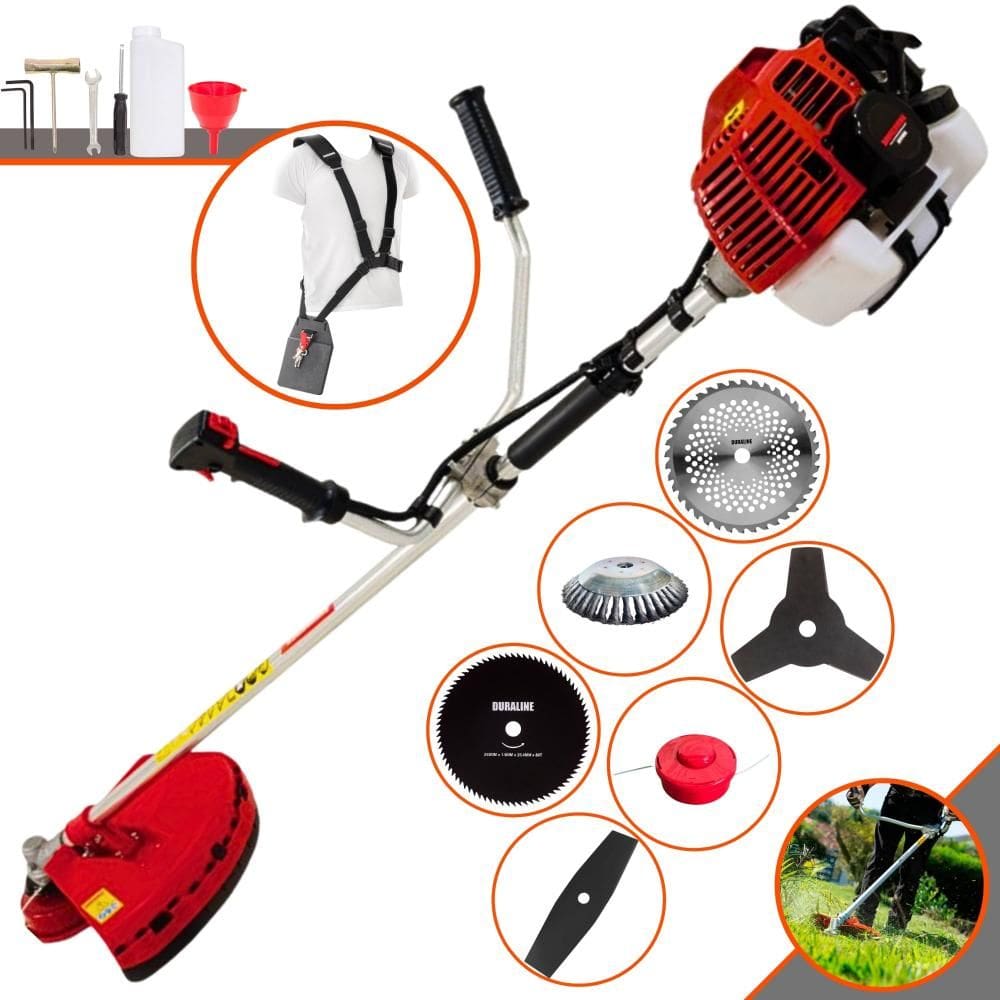 Roçadeira Profissional Kawashima KW52L À Gasolina 2T 52cc 10.000rpm 2,5HP de Potência Com Carretel + 4 Lâminas de Cortes + Escova de Aço 38 Cerdas