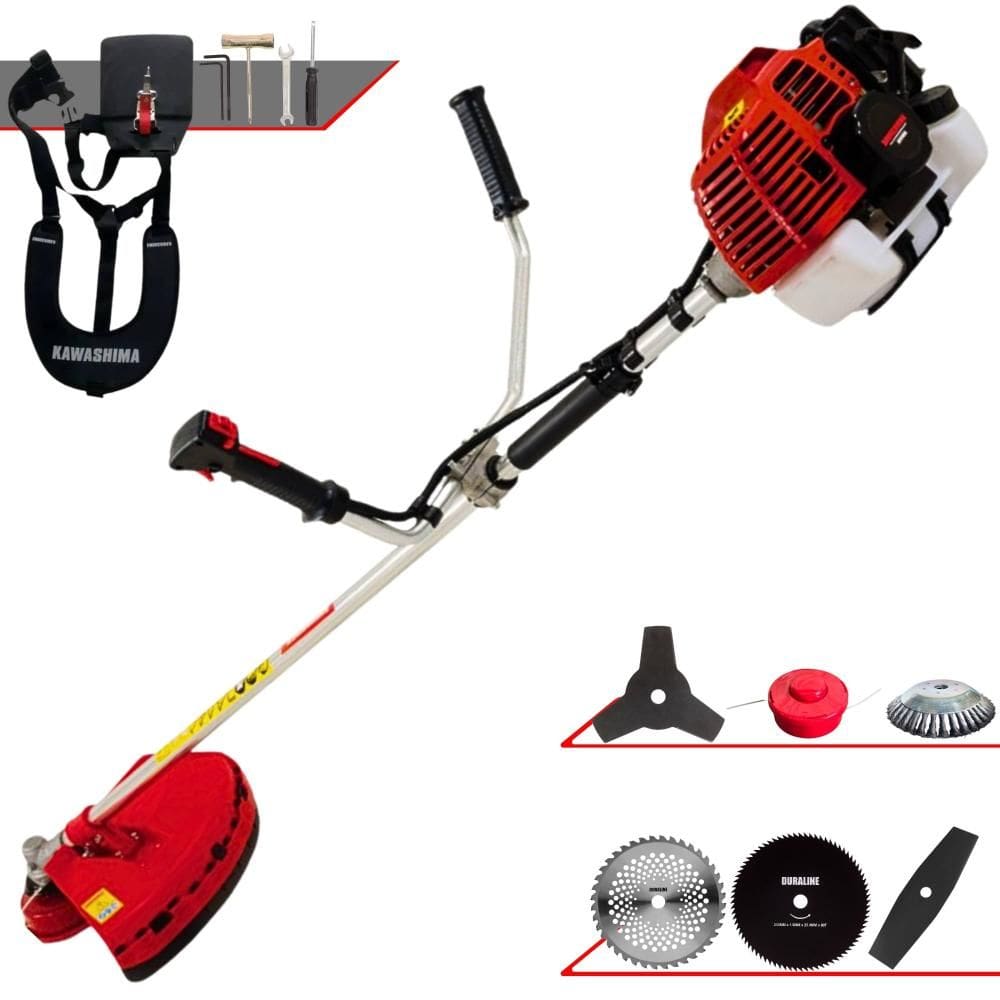 Máquina de Cortar Grama Lateral À Gasolina Kawashima KW52L 52cc 2,5HP de Potência 10.000rpm Roçadeira Multifuncional Completa Com 6 Opções de Cortes