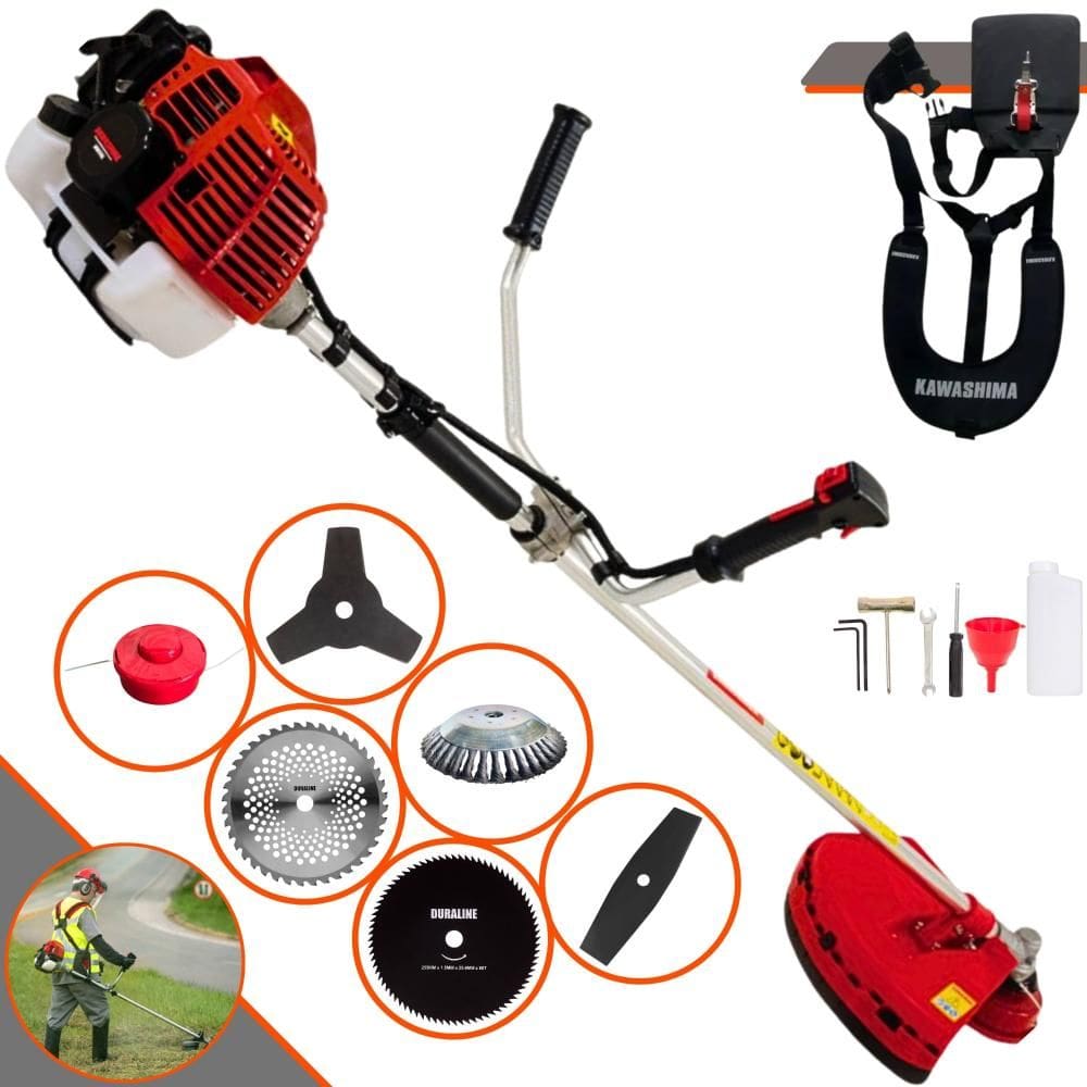 Roçadeira Multifunções Kawashima KW52L À Gasolina 52cc 2,5HP 10.000rpm Com Carretel + Kit 4 Lâminas de Cortes + Escova de Aço Para Pavers e Calçadas