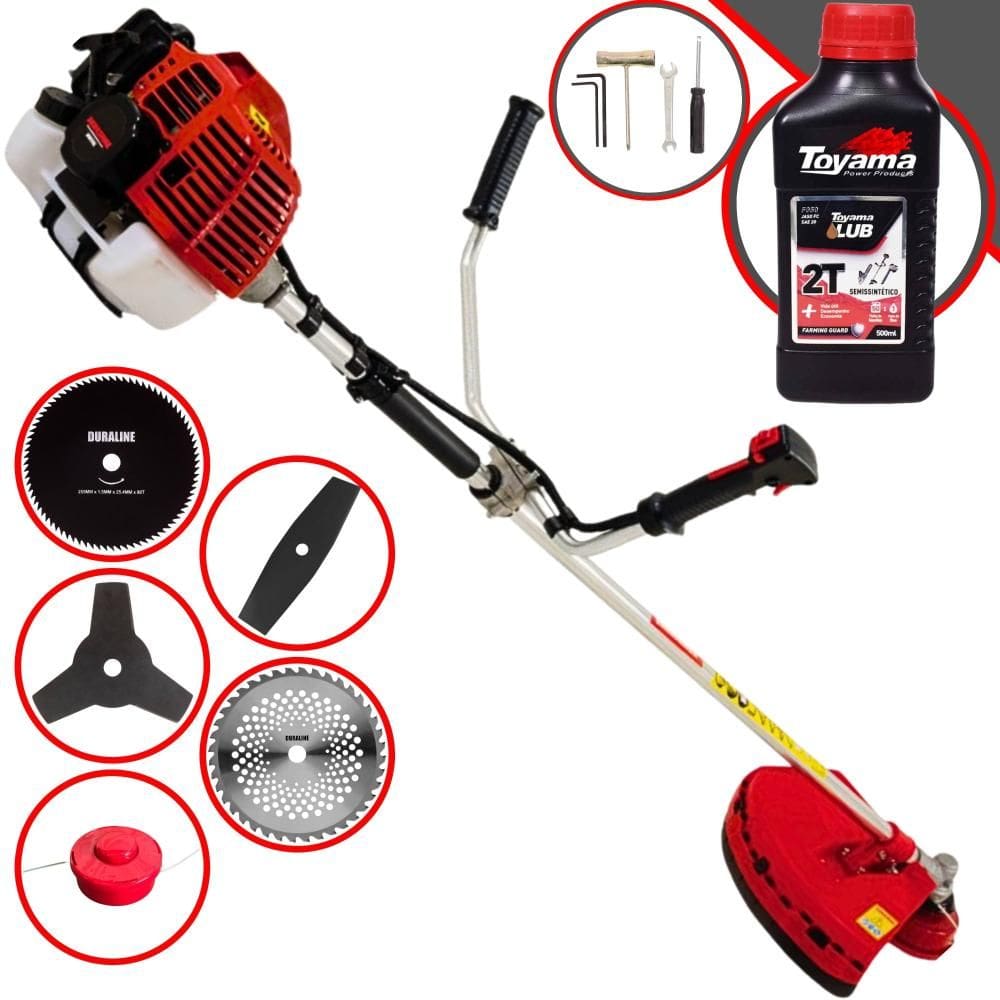 Roçadeira Máquina de Corta Grama À Gasolina Kawashima KW52-L 52cc 2,5HP 10.000rpm Multifuncional Completa Com 5 Opções de Cortes + ÓLEO TOYAMA 2T
