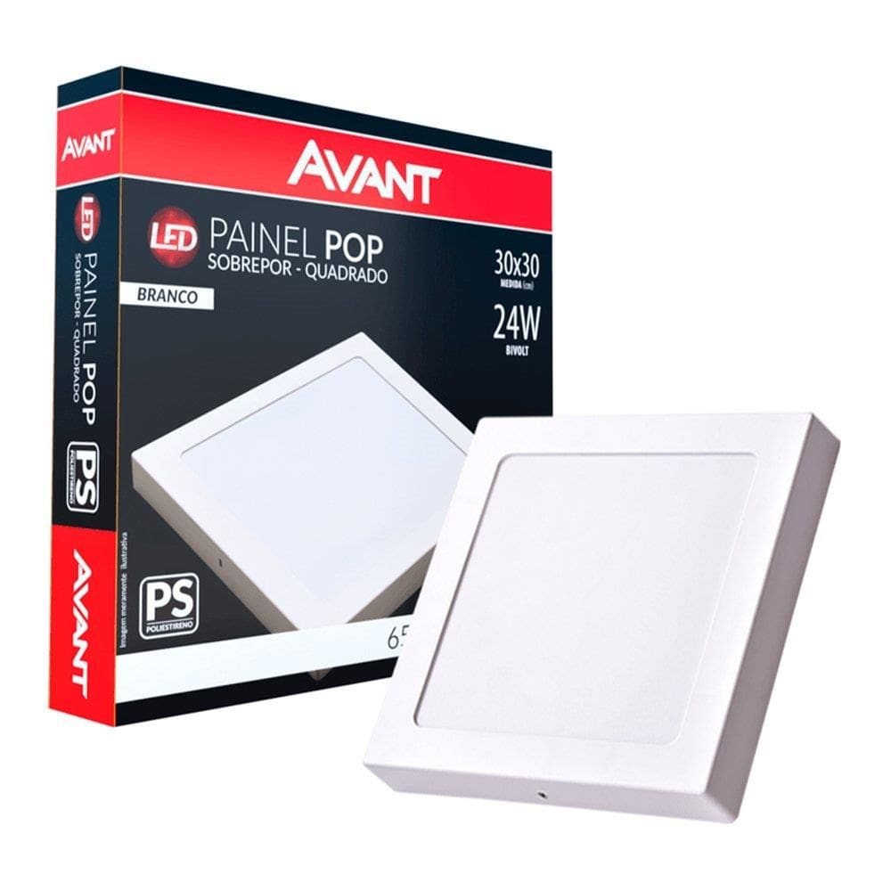 Painel Plafon Avant LED 1680 Lúmens 26cm Quadrado Sobrepor - 24W 6500K Plástico Branco