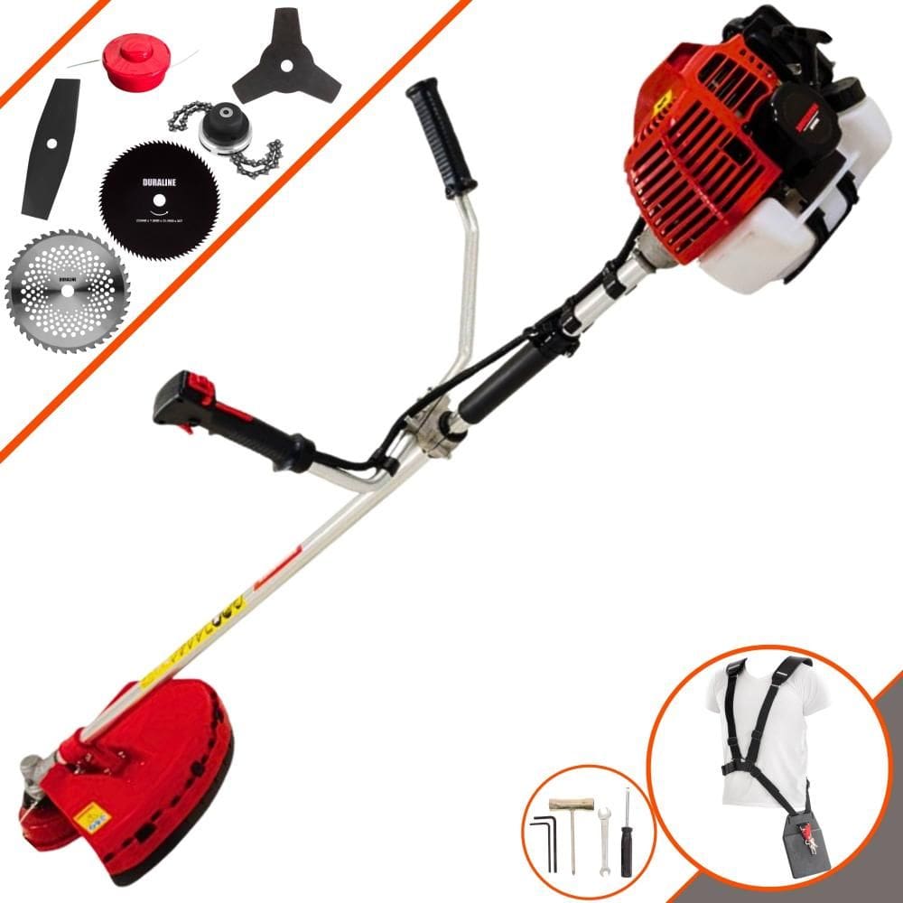 Roçadeira Completa Kawashima KW52L 2T 52cc 10.000rpm 2,5HP Com Carretel e Faca 3 Pontas + Faca 2 Pontas + Faca 40 Dentes + Faca 80 Dentes + Trimmer