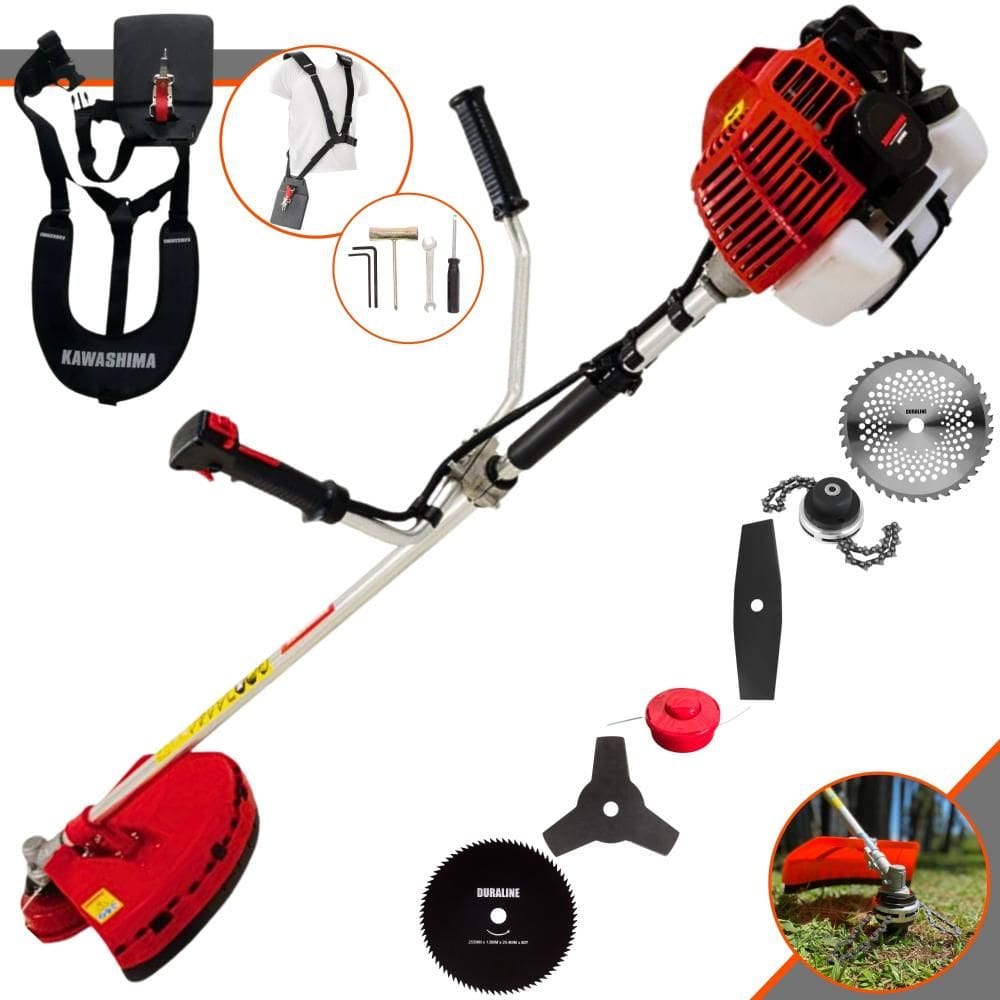 Roçadeira KW52L Kawashima À Gasolina 2T 52cc 2,5HP Alta Rotação 6 Em 1 Com Carretel + Facas 2 Pontas + 3 Pontas + 40 Dentes + 80 Dentes + Trimmer