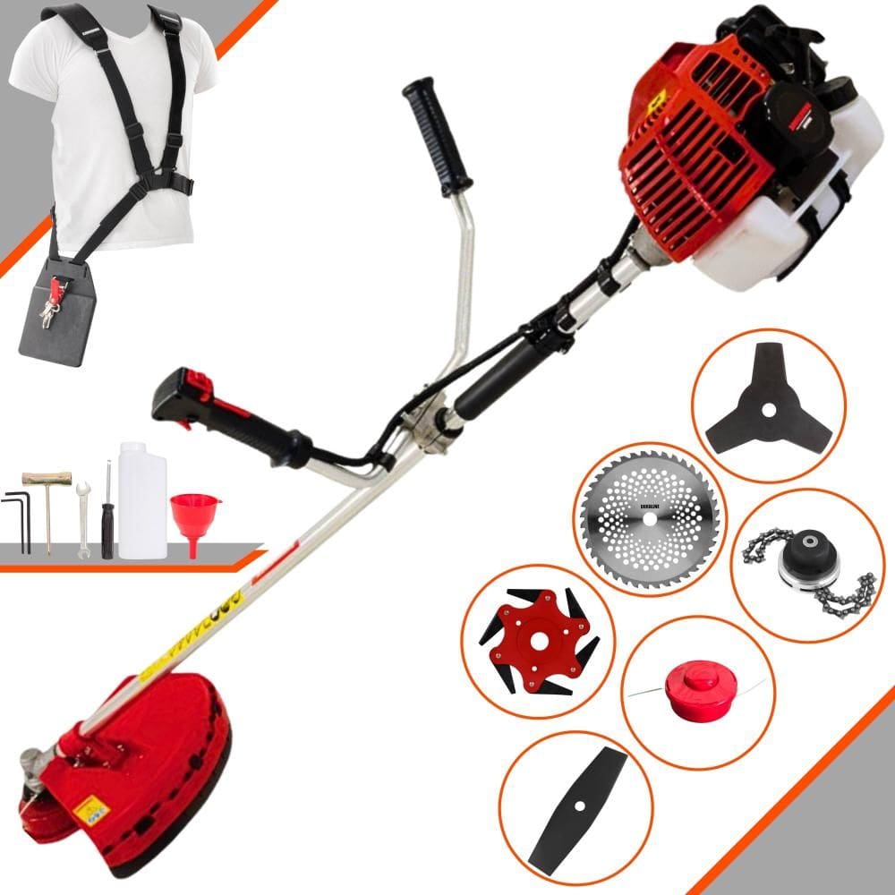 Roçadeira Profissional Completa Kawashima KW52-L À Gasolina 2T 52cc 2,5HP de Potência Alta Rotação Com Carretel de Nylon + Kit 5 Lâminas de Cortes