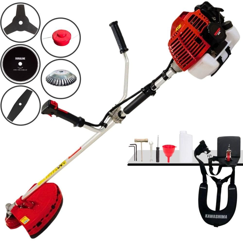 Roçadeira Multifuncional KW52L À Gasolina 2T 52cc 2,5HP Com Carretel e Lâmina 3 Pontas + EXTRA Lâmina 2 Pontas, Lâmina 80 Dentes e Escova de Aço