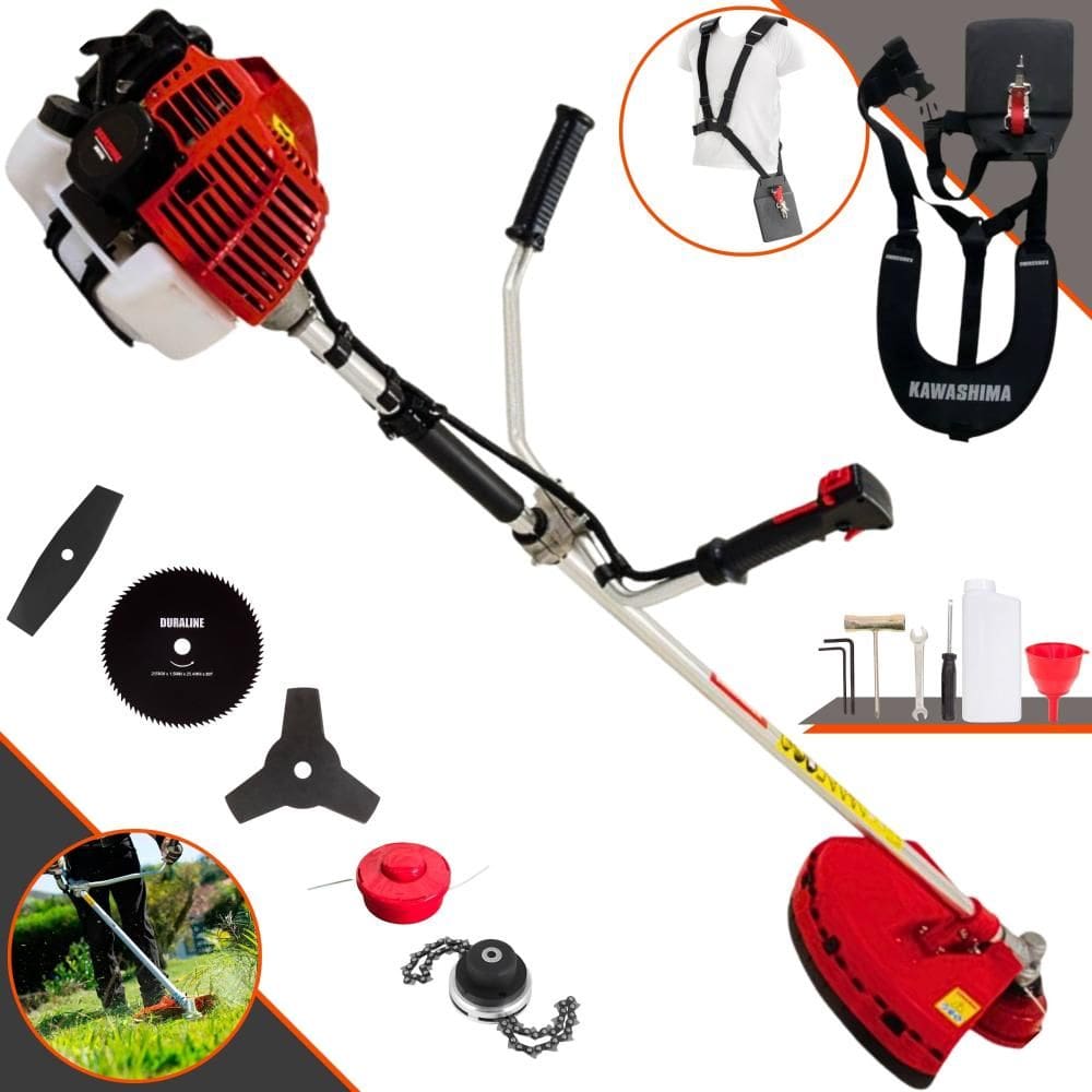 Roçadeira À Gasolina KW52-L 2T 52cc 2,5HP de Alta Performance Completa Com Carretel e Faca 3 Pontas + EXTRA Faca 2 Pontas, Faca 80 Dentes e Trimmer
