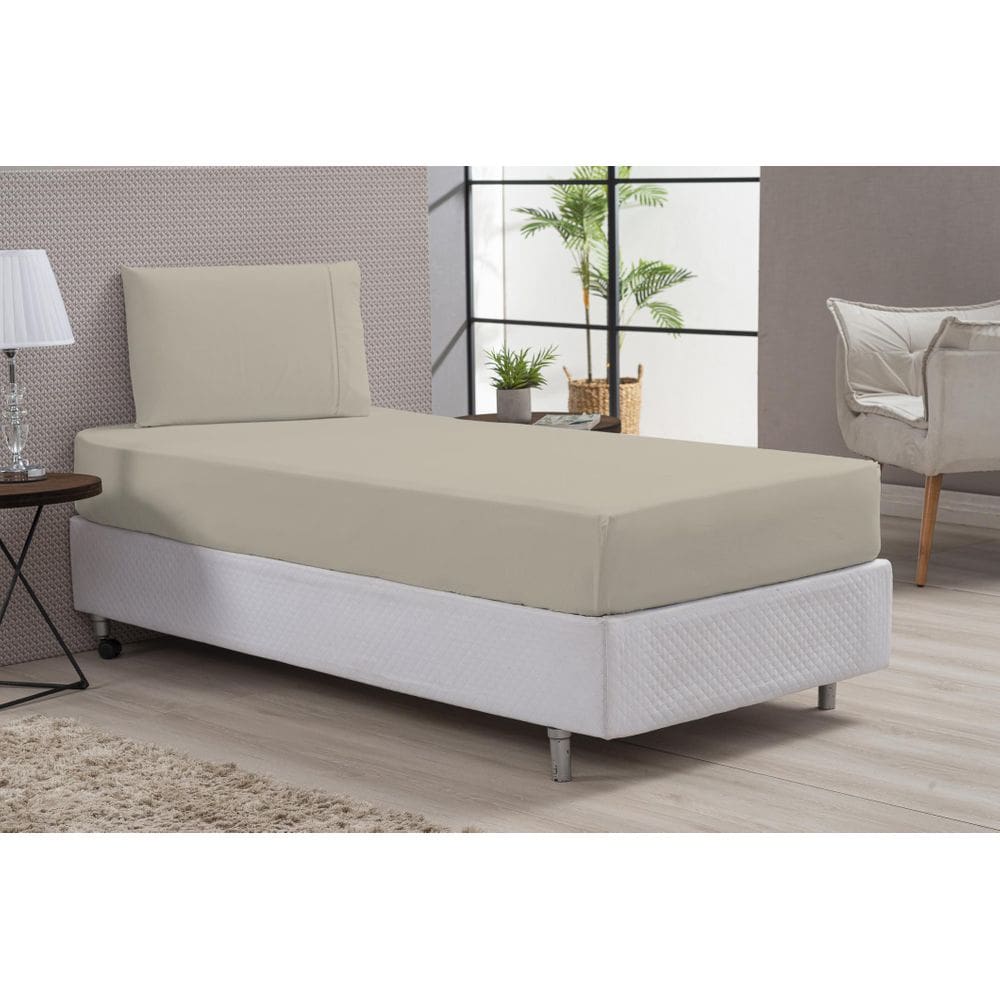 MP - Jogo De Cama Solteiro 80  Algoda o Bege