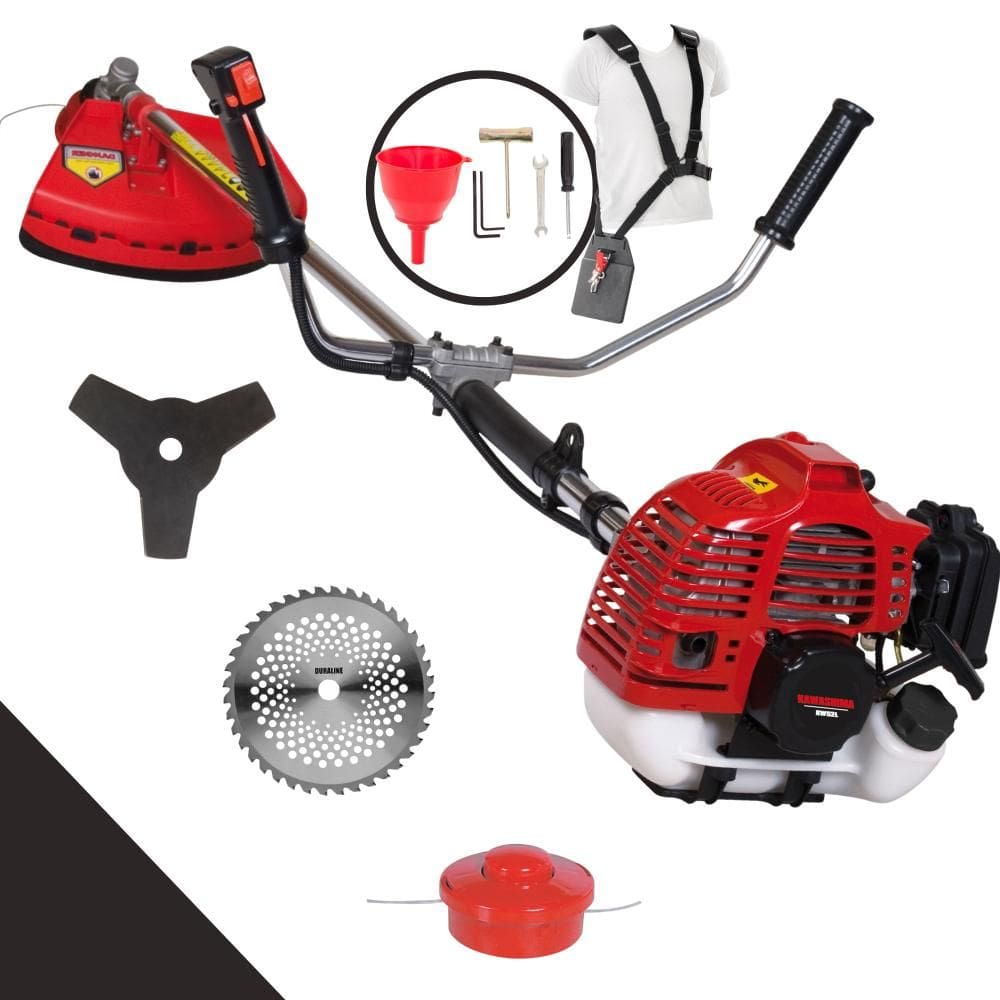 Roçadeira Podador de Grama KW52-L Kawashima À Gasolina 2 Tempos 52cc 2,5HP Alta Rotação Completo Com Carretel Nylon + Faca 3 Pontas + Faca 40 Dentes