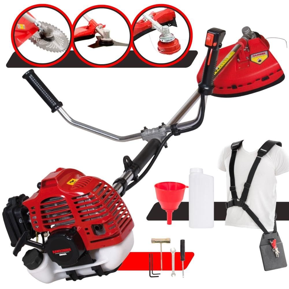 Roçadeira À Gasolina Kawashima KW52L 52cc 2,5HP de Potência 2 Tempos Alta Rotação Completa Com Carretel Nylon + Faca 3 Pontas + Faca 40 Dentes Vídea