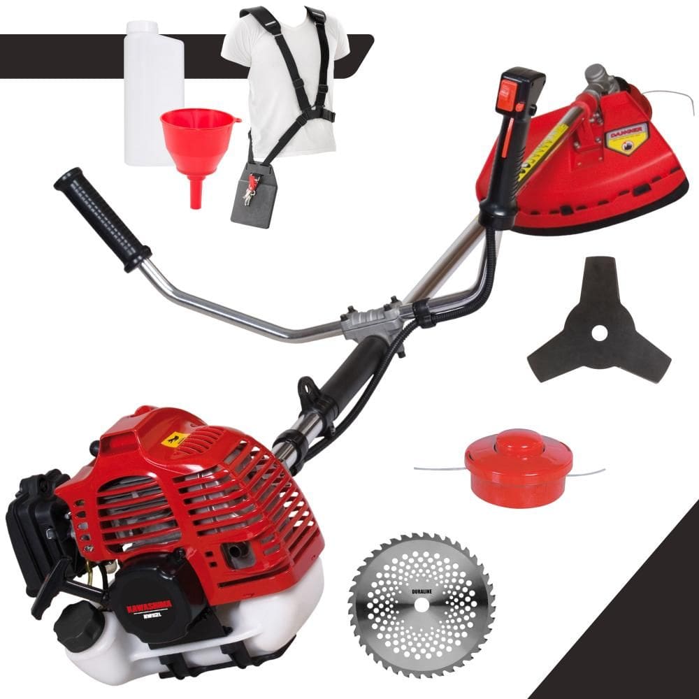 Roçadeira Máquina de Cortar Grama À Gasolina Kawashima KW52-L 2T 52cc 2,5HP de Alta Performance Com Carretel Nylon + Faca 3 Pontas + Faca 40 Dentes