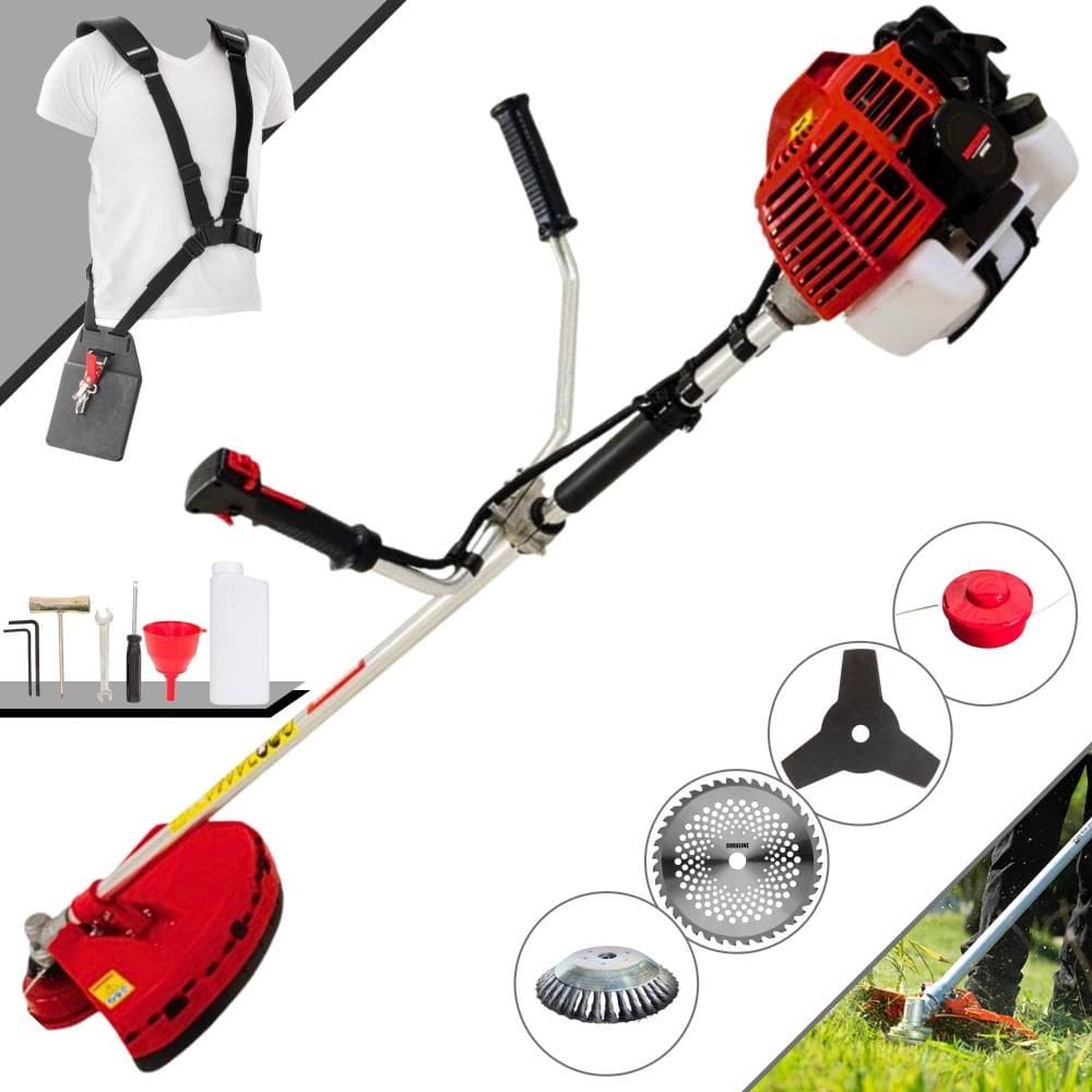 Roçadeira Profissional Kawashima KW52L À Gasolina 52cc 2,5HP 10.000rpm Com Carretel Nylon + Faca 3 Pontas + Faca 40 Dentes + Escova Rotativa de Aço