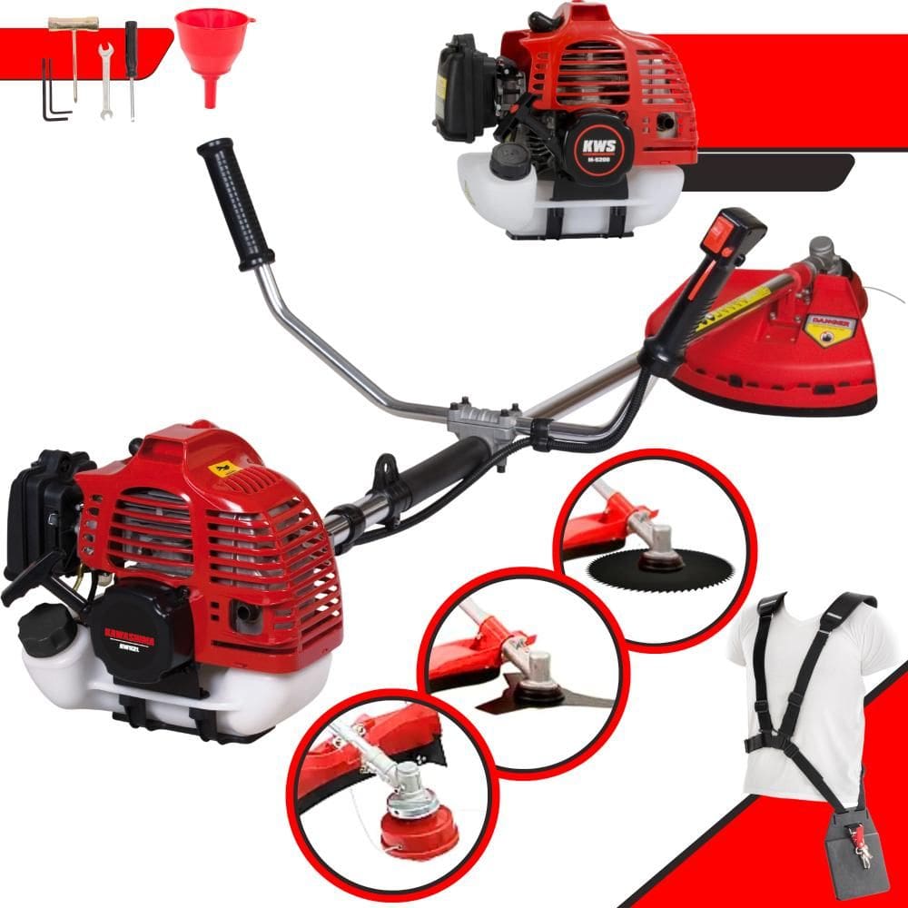 Roçadeira Lateral Kawashima KW52L À Gasolina 2 Tempos 52cc 2,5HP 10000rpm 3 Opções de Corte Com Lâmina 3 Pontas + Lâmina 80 Dentes + Carretel de Nylon