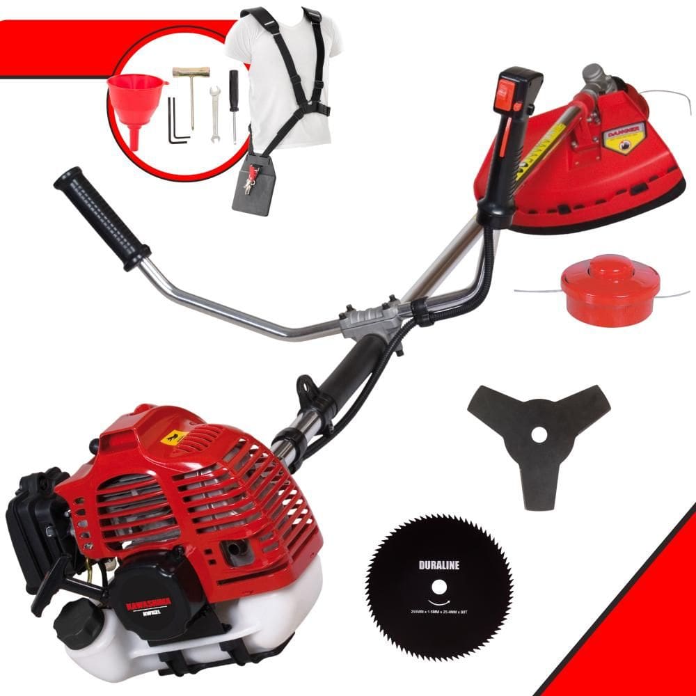 Roçadeira Profissional Kawashima KW52L 2 Tempos 52cc 2,5HP de Potência Cortador de Grama Com Cabeçote de Nylon + Lâmina 3 Pontas + Lâmina 80 Dentes