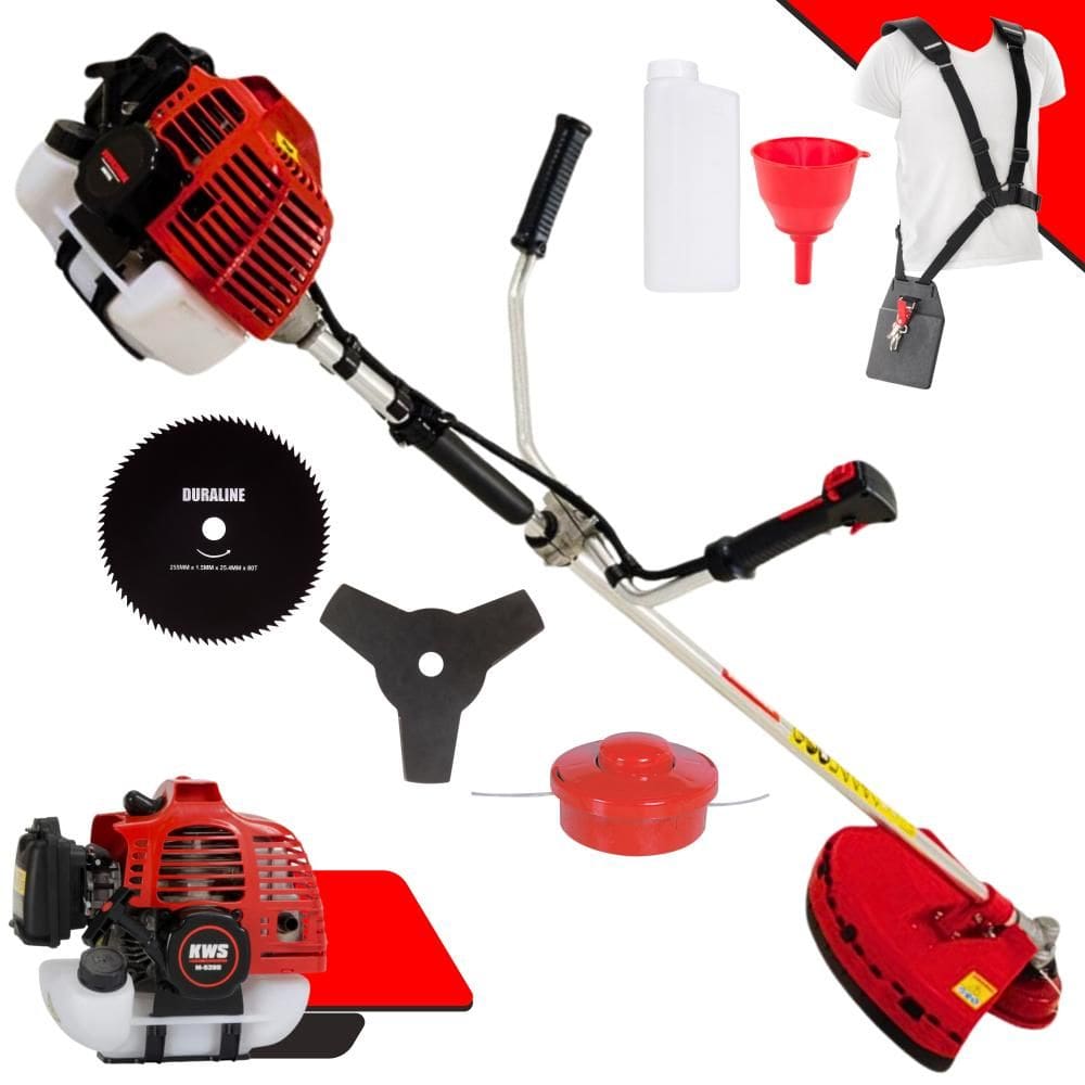 Cortador de Grama À Gasolina Kawashima KW52-L 2T 52cc 2,5HP de Alta Performance Completa Com Carretel de Nylon + Lâmina 3 Pontas + Lâmina 80 Dentes