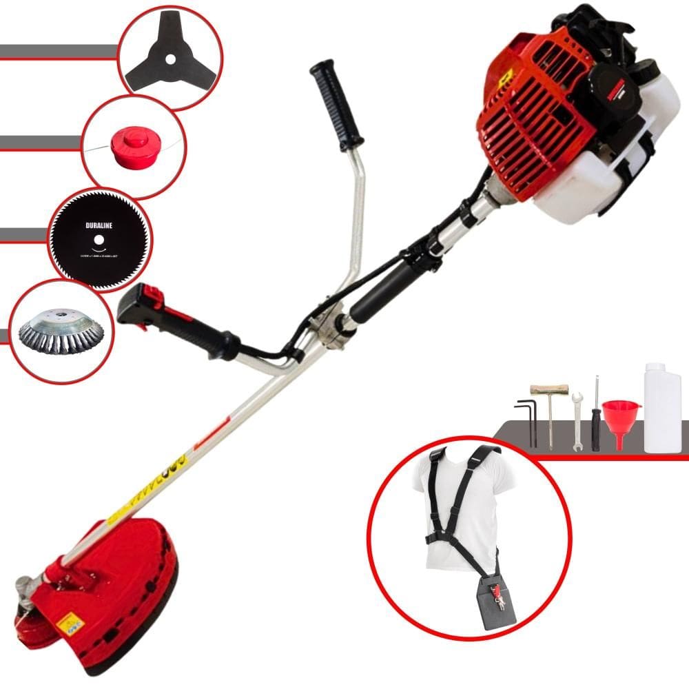 Roçadeira Máquina de Corta Grama À Gasolina KW52L 2T 52cc 2,5HP Alta Rotação Com Carretel e Lâmina 3 Pontas + EXTRA Lâmina 80 Dentes e Escova de Aço