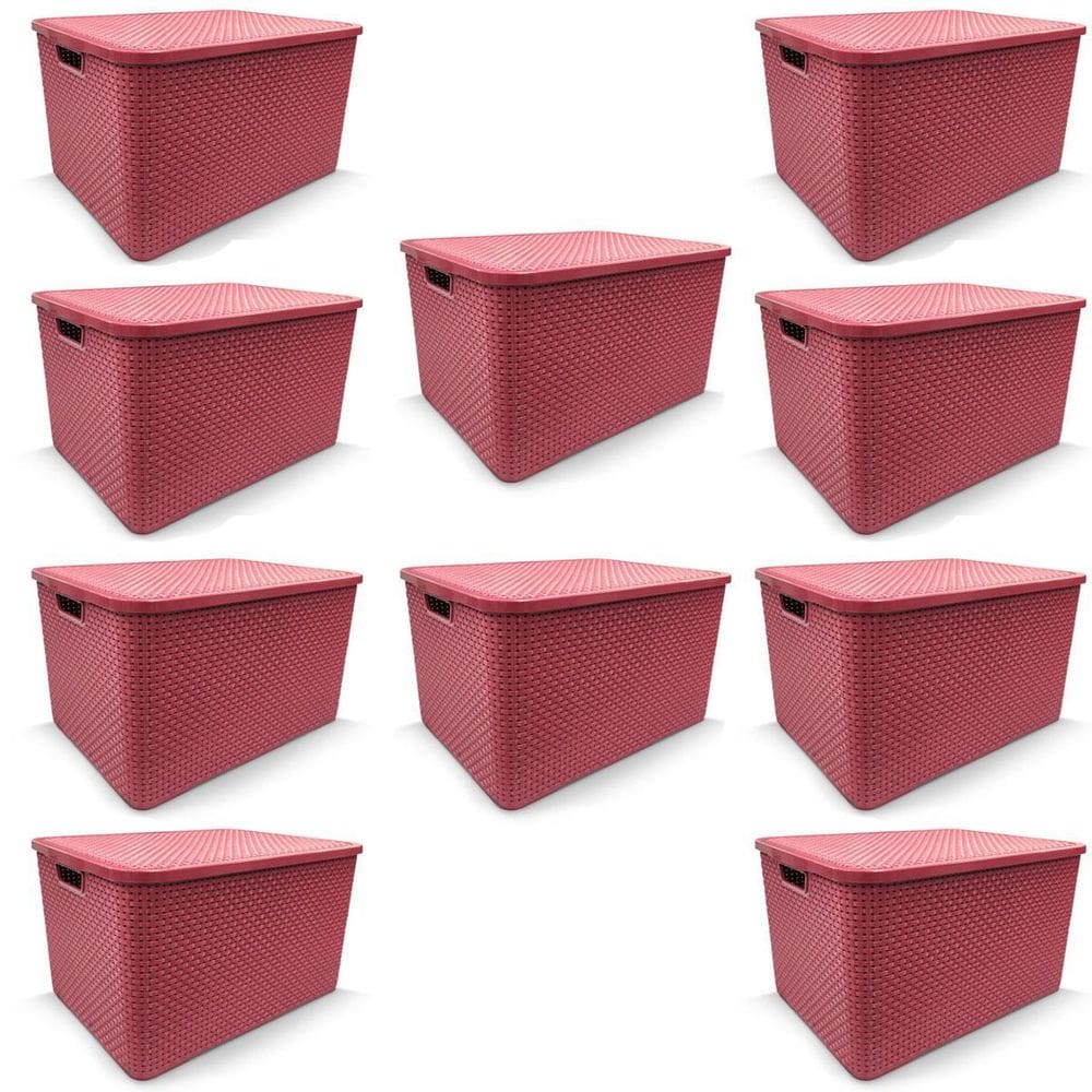 Kit 10 Caixa Organizadora Rattan Decorativa Com Tampa