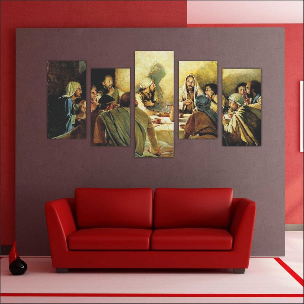 Quadro Decorativo Santa Ceia Mosaico Com 5 Peças Moderno