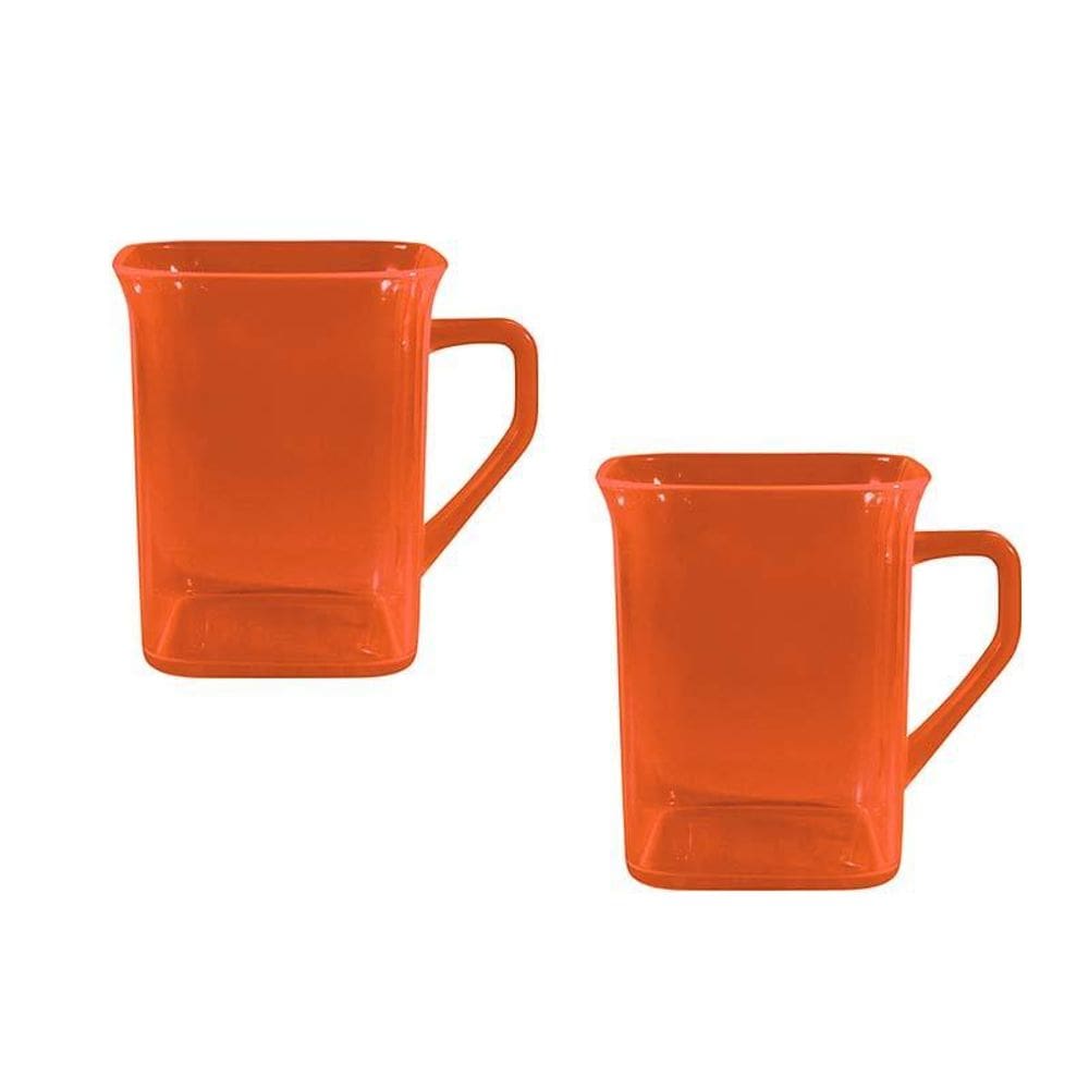 Kit 2 Canecas Quadrada Cristal Laranja Neon 250Ml Plástico